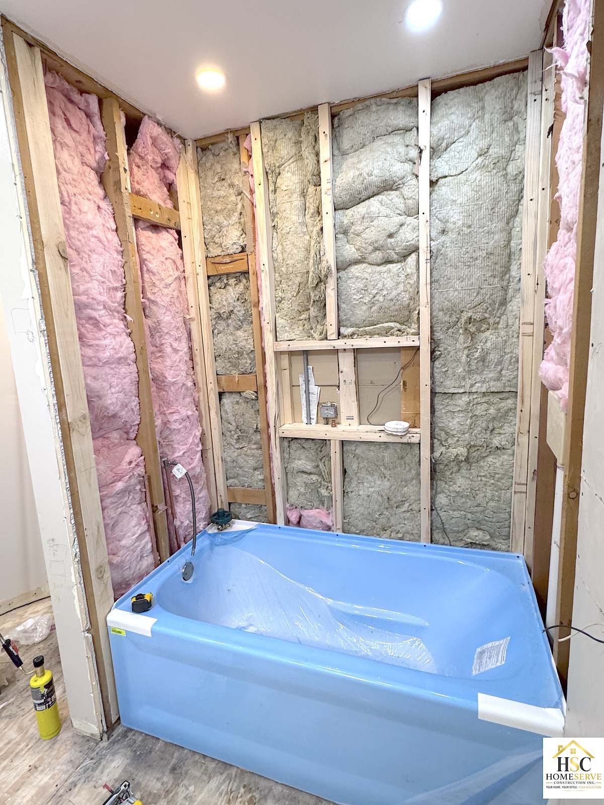 Gurnee bathroom - walls opened to framing with new tub set