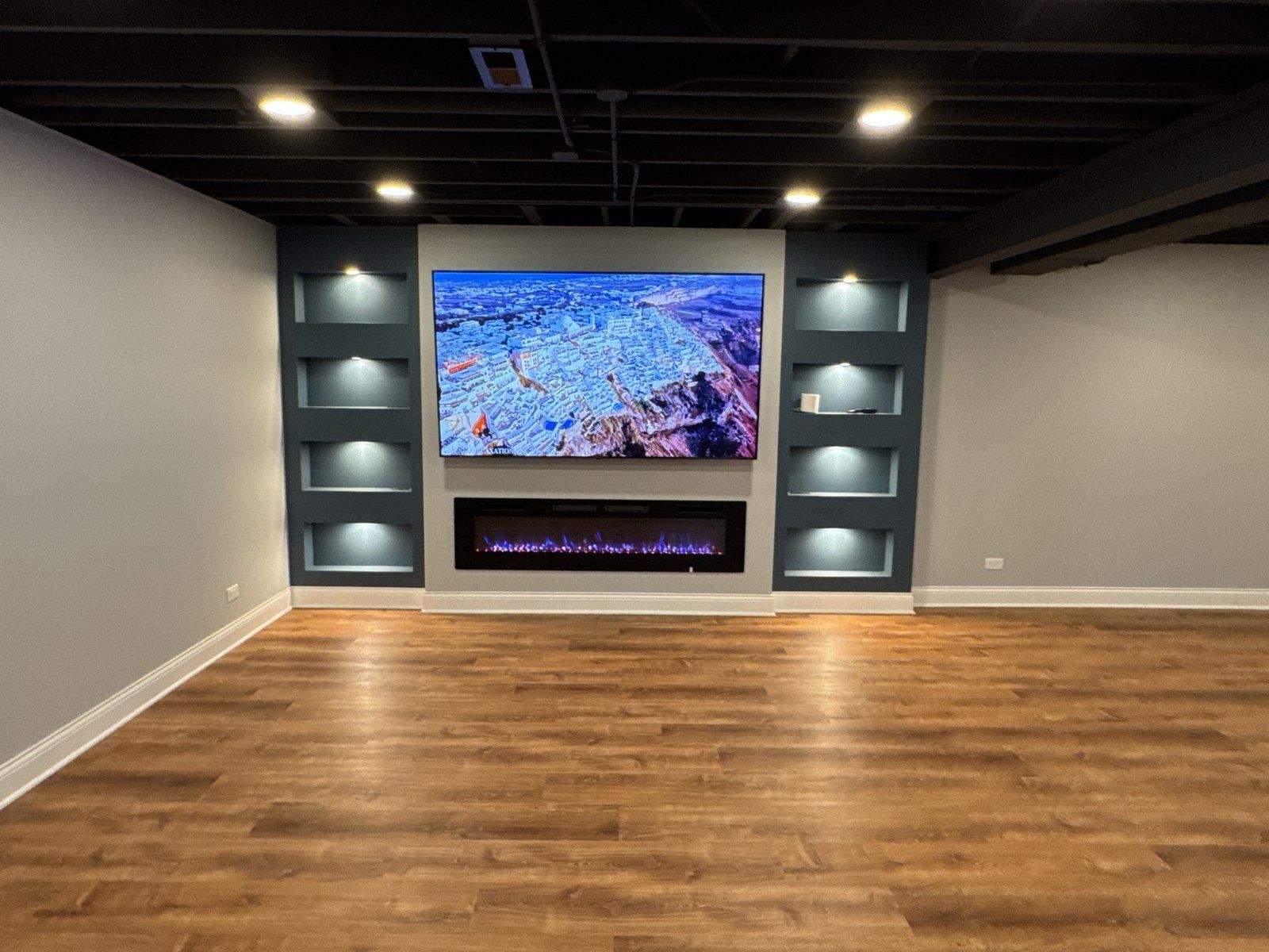 Finished basement home theater wall